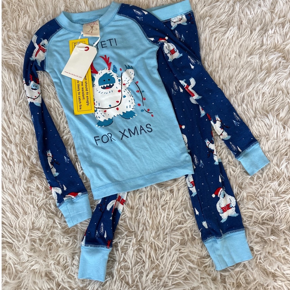 Munki Munki‎ Kids Pajamas Set Yeti Christmas Long Sleeve Pants  Size 3 NWT